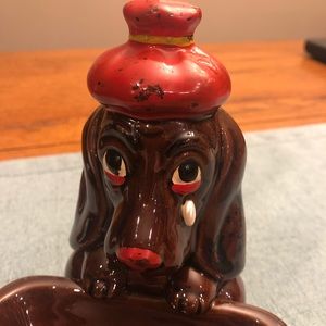 Enesco Redware ceramic crying dog ash tray vintage